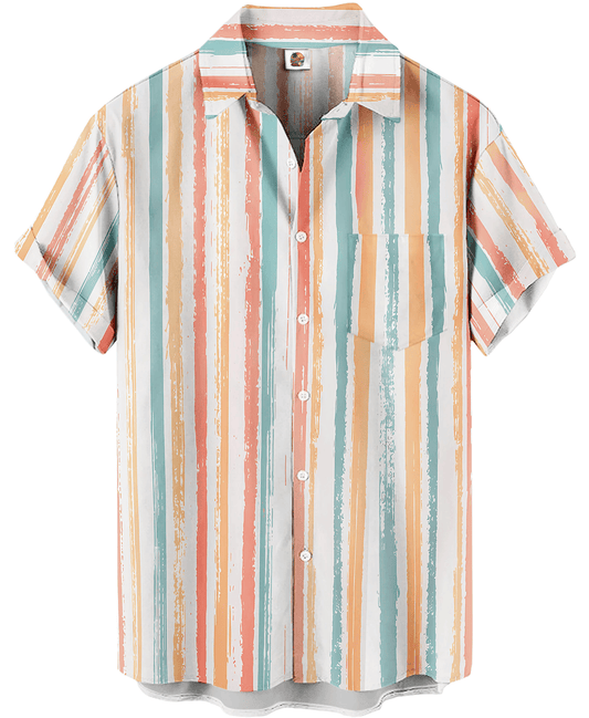 Pastel Striped Hawaiian Shirt – Casual Summer Fit - Moonbestprint