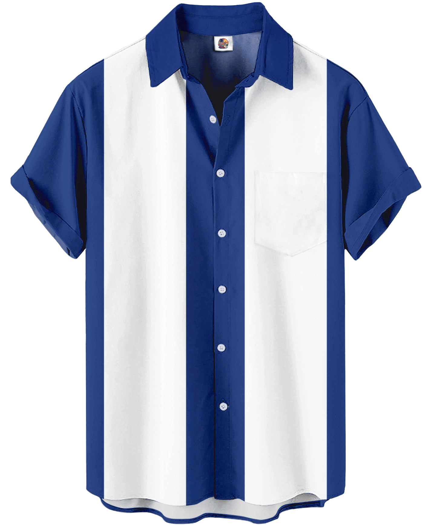 Color Block Hawaiian Shirt – Blue and White – Moonbestprint