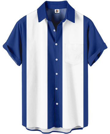 Color Block Hawaiian Shirt – Blue and White – Moonbestprint