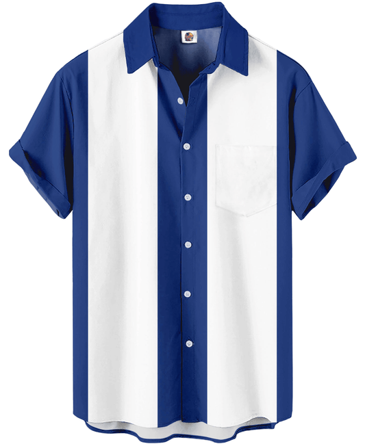 Color Block Hawaiian Shirt – Blue and White – Moonbestprint