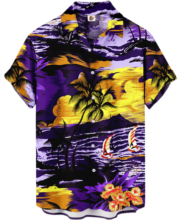 Tropical Palm Tree Hawaiian Shirt – Purple and Yellow Aloha – Moonbestprint