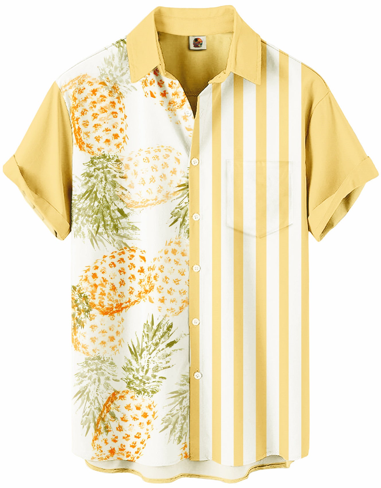 Pineapple Hawaiian Shirt – Yellow and White Stripe – Moonbestprint