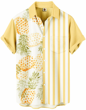 Pineapple Hawaiian Shirt – Yellow and White Stripe – Moonbestprint