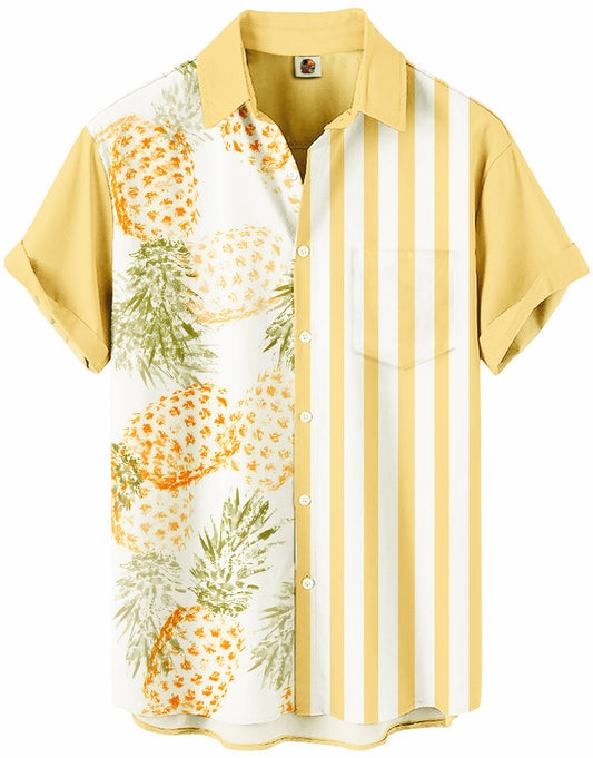 Pineapple Hawaiian Shirt – Yellow and White Stripe – Moonbestprint
