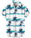 Palm Tree Hawaiian Shirt – White and Turquoise Stripes – Moonbestprint