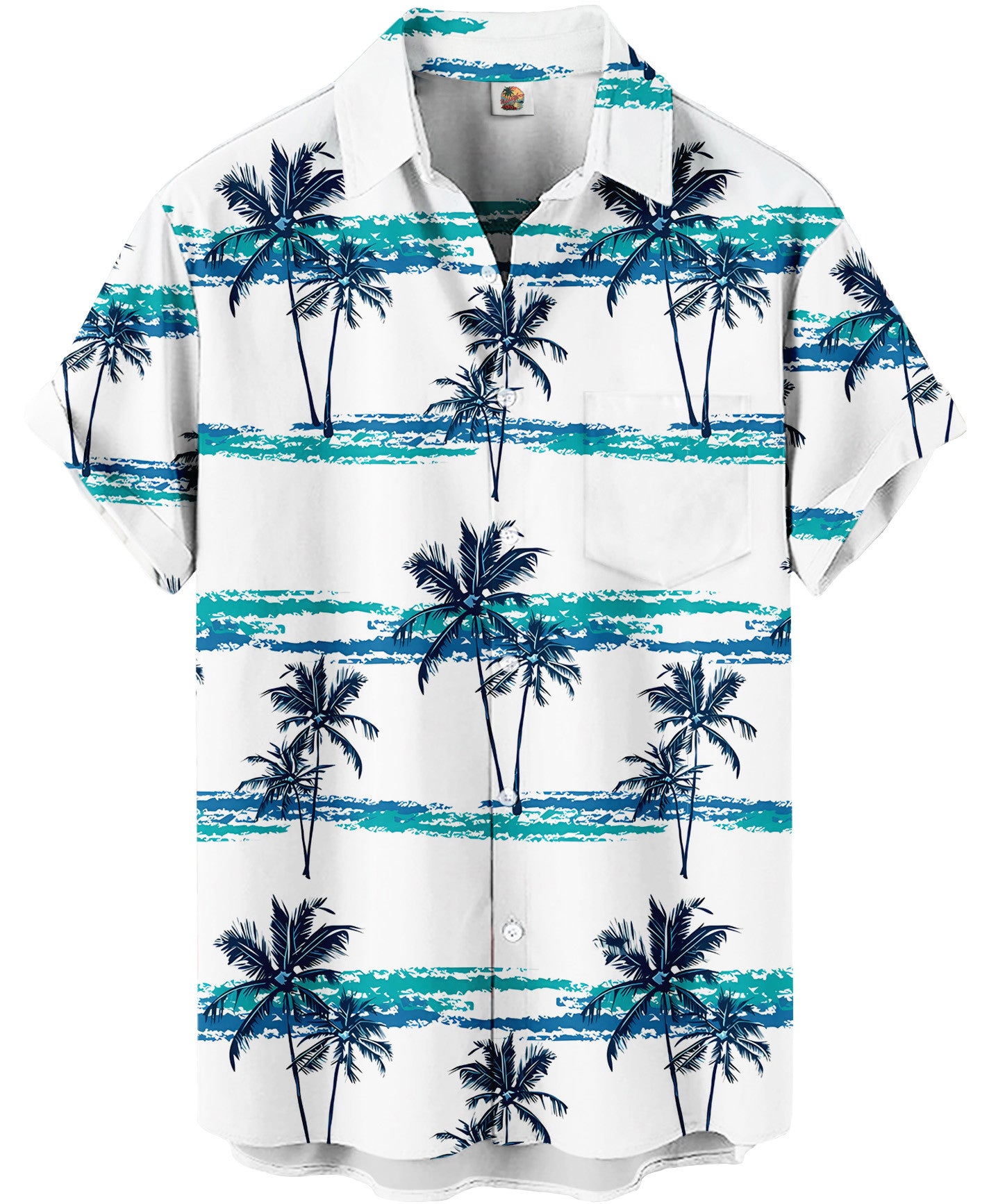 Palm Tree Hawaiian Shirt – White and Turquoise Stripes – Moonbestprint