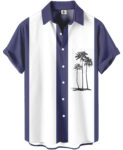 Palm Tree Hawaiian Shirt – Navy Blue and White Striped – Moonbestprint