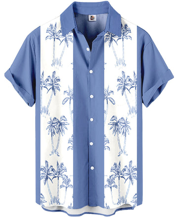 Palm Tree Hawaiian Shirt – Blue and White – Moonbestprint