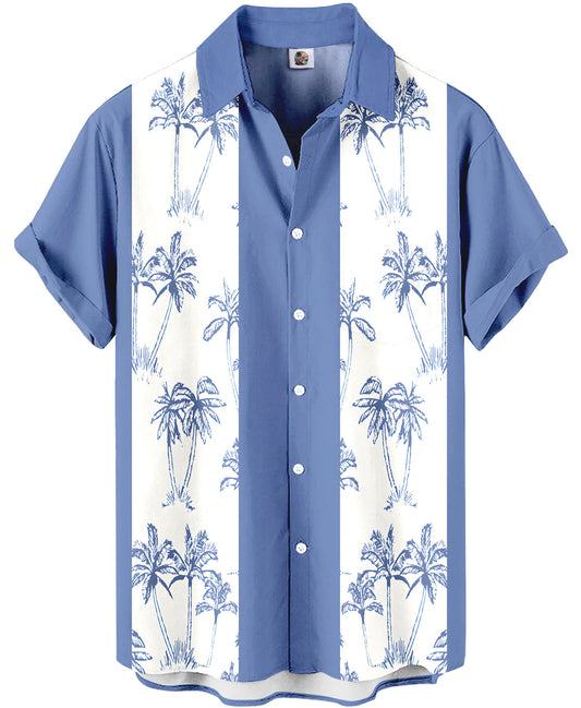 Palm Tree Hawaiian Shirt – Blue and White – Moonbestprint
