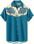Western Shirt – Teal Blue Floral Embroidered – Moonbestprint