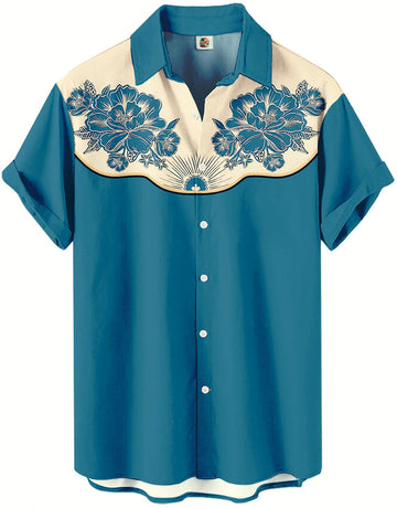 Western Shirt – Teal Blue Floral Embroidered – Moonbestprint