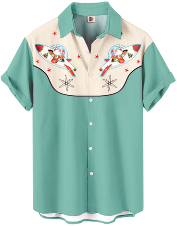 Retro Western Christmas Santa Mint Green Atomic Space Age Design Hawaiian Shirt – Moonbestprint