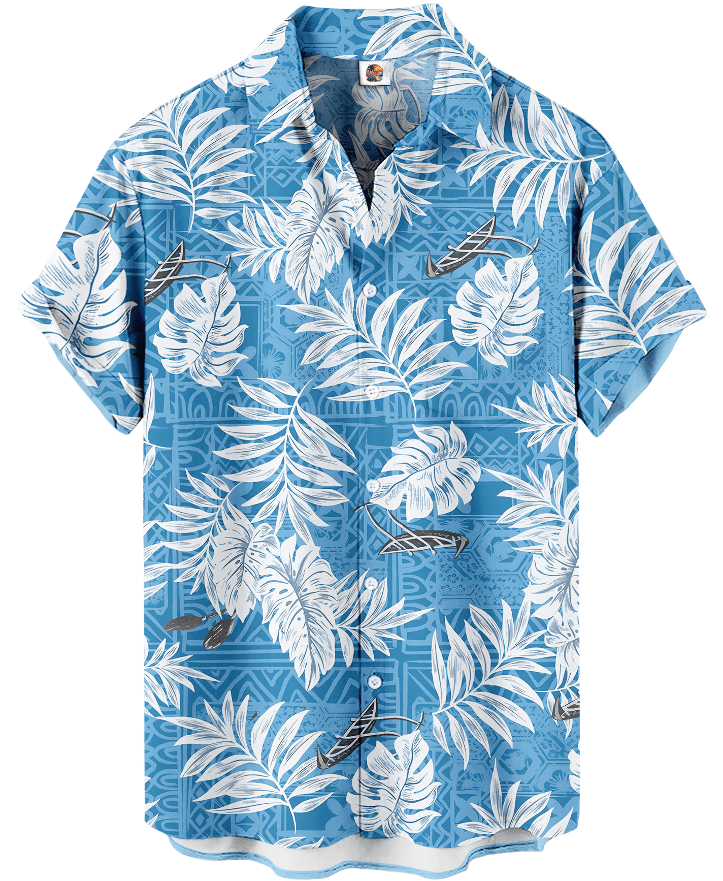 Tropical Palm Leaf Print Blue White Hawaiian Shirt – Moonbestprint
