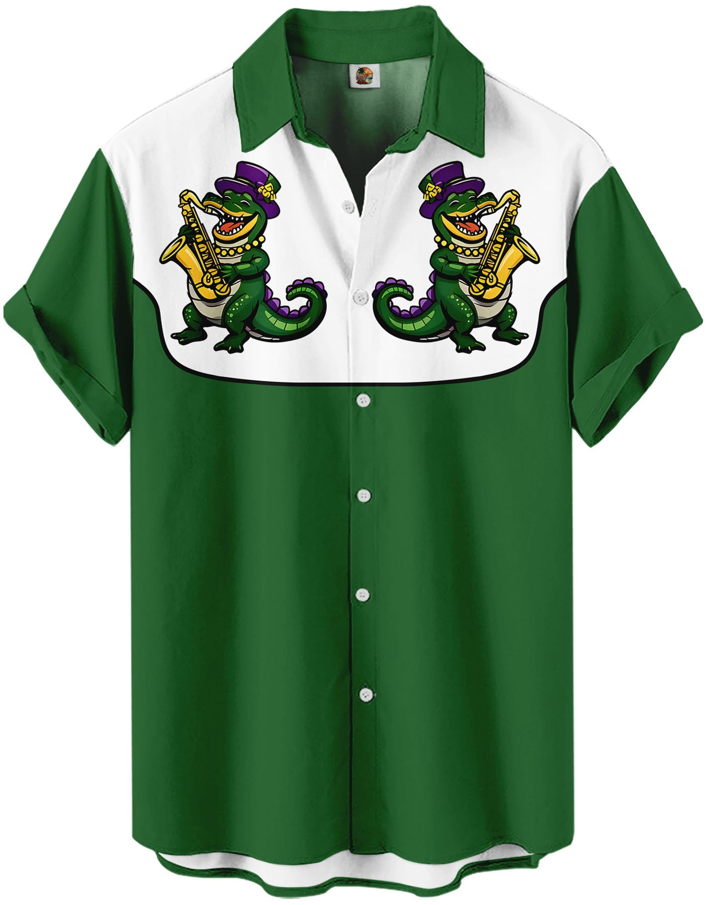 Mardi Gras Jazz Alligator Green and White Western Hawaiian Shirt – Moonbestprint