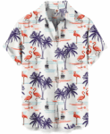 Tropical Flamingo Palm Tree Print White Hawaiian Shirt – Moonbestprint