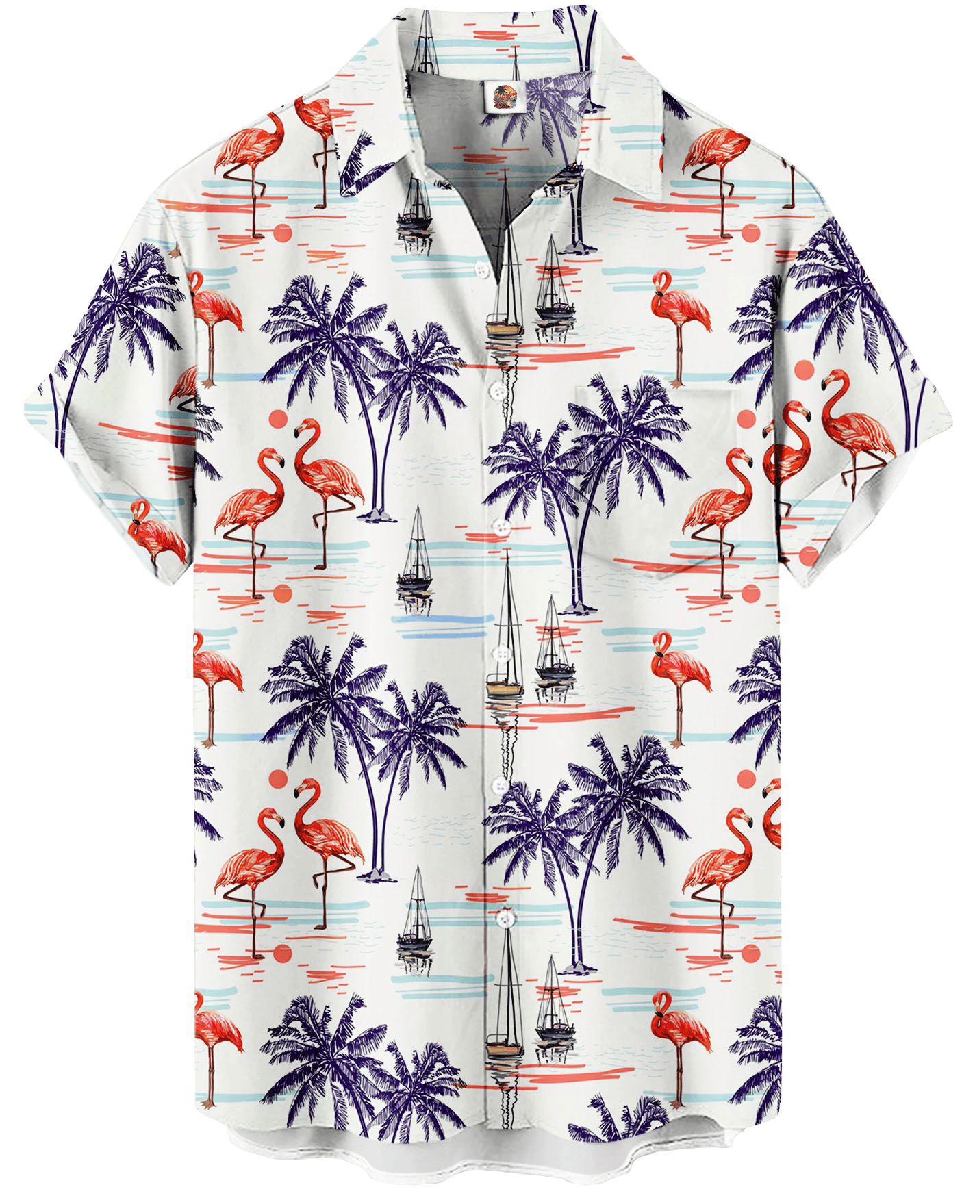 Tropical Flamingo Palm Tree Print White Hawaiian Shirt – Moonbestprint