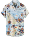 Beach Print Palm Trees Sailboats Light Blue Hawaiian Shirt – Moonbestprint