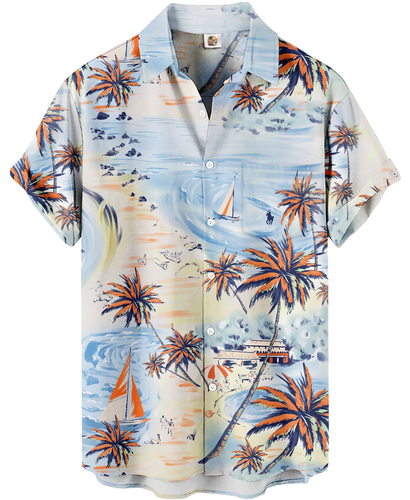 Beach Print Palm Trees Sailboats Light Blue Hawaiian Shirt – Moonbestprint