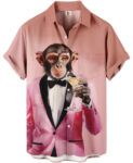 Monkey in Pink Tuxedo Print Casual Hawaiian Shirt – Moonbestprint