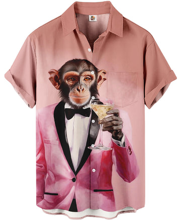 Monkey in Pink Tuxedo Print Casual Hawaiian Shirt – Moonbestprint