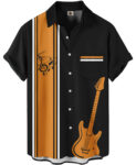 Music Guitar Print Black Orange Striped Casual Hawaiian Shirt – Moonbestprint