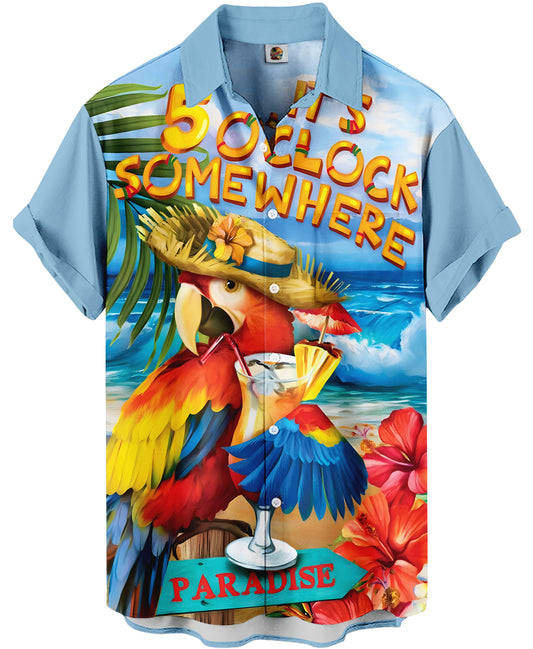 Hawaiian Paradise Parrot Shirt-Light Blue - Moonbestprint