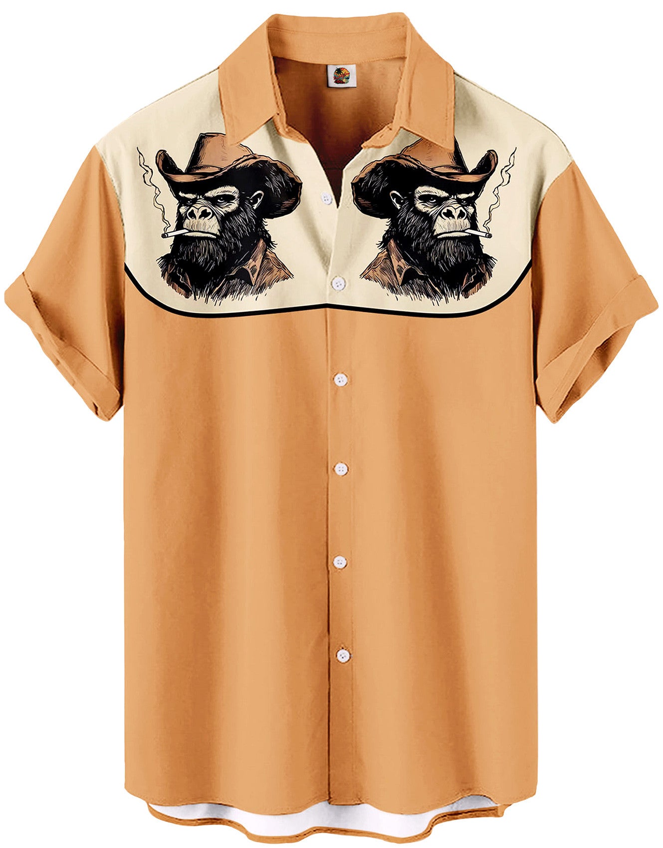 Western Cowboy Gorilla Print Tan Color Hawaiian Shirt – Moonbestprint