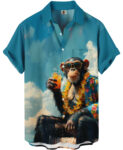 Cool Monkey Print Hawaiian Shirt – Tropical Turquoise Blue – Moonbestprint