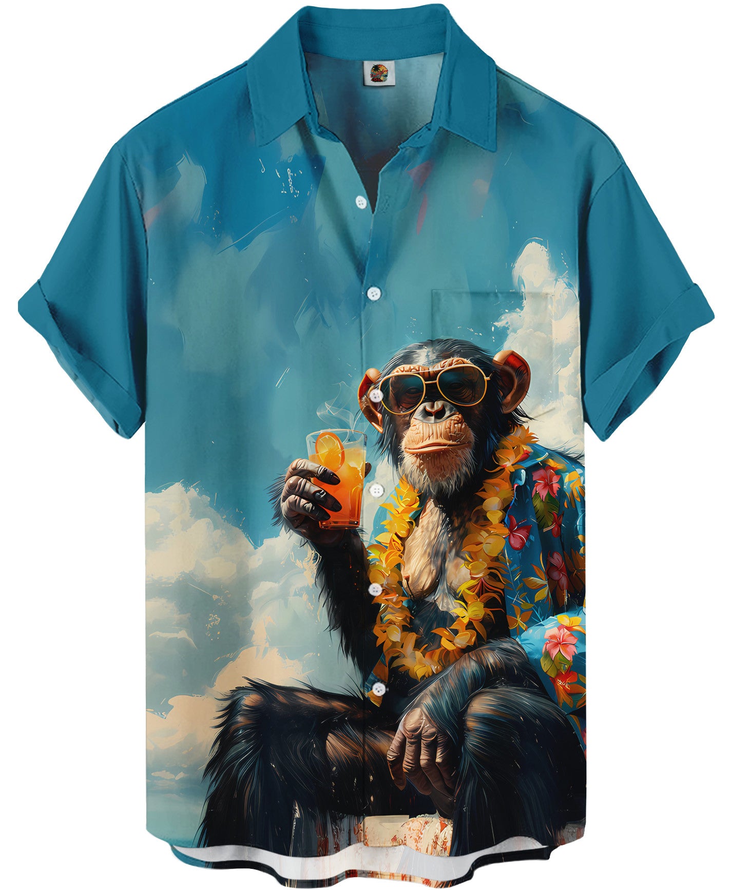 Cool Monkey Print Hawaiian Shirt – Tropical Turquoise Blue – Moonbestprint