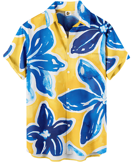 Blue and Yellow Floral Hawaiian Shirt – Tropical - Moonbestprint