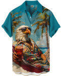 Eagle Print Hawaiian Shirt – Turquoise Tropical Palm Tree Beach – Moonbestprint