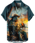 Teal Hawaiian Shirt – Beach Turtle Print, Casual Summer – Moonbestprint