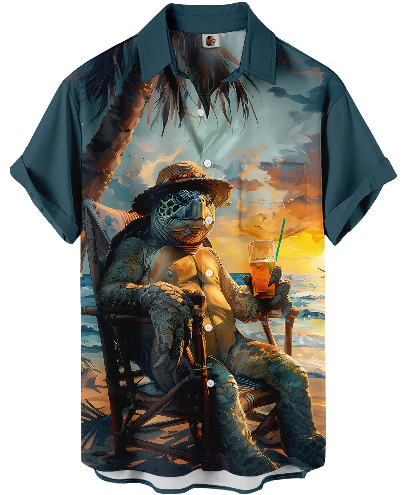 Teal Hawaiian Shirt – Beach Turtle Print, Casual Summer – Moonbestprint