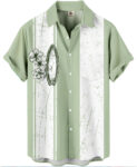 Sage Green Hawaiian Shirt – Surfboard and Floral Print – Moonbestprint