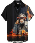 Black Hawaiian Shirt – Cool Monkey Bar Print, Casual – Moonbestprint