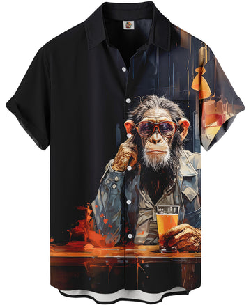 Black Hawaiian Shirt – Cool Monkey Bar Print, Casual – Moonbestprint