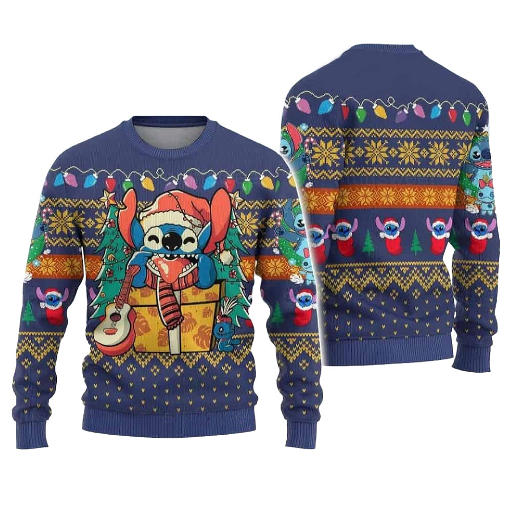 Stitch Santa With Guitar Xmas Gift Ugly Christmas Sweater – Moonbestprint
