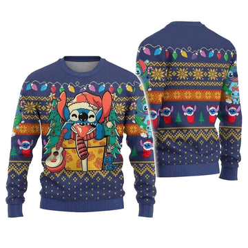 Stitch Santa With Guitar Xmas Gift Ugly Christmas Sweater – Moonbestprint