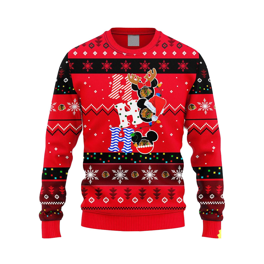 Chicago Blackhawks Mickey Ho Ho Ho Ugly Christmas Sweater – Moonbestprint
