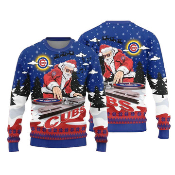 Chicago Cubs Logo Knitted Funny DJ Santa Ugly Christmas Sweater – Moonbestprint