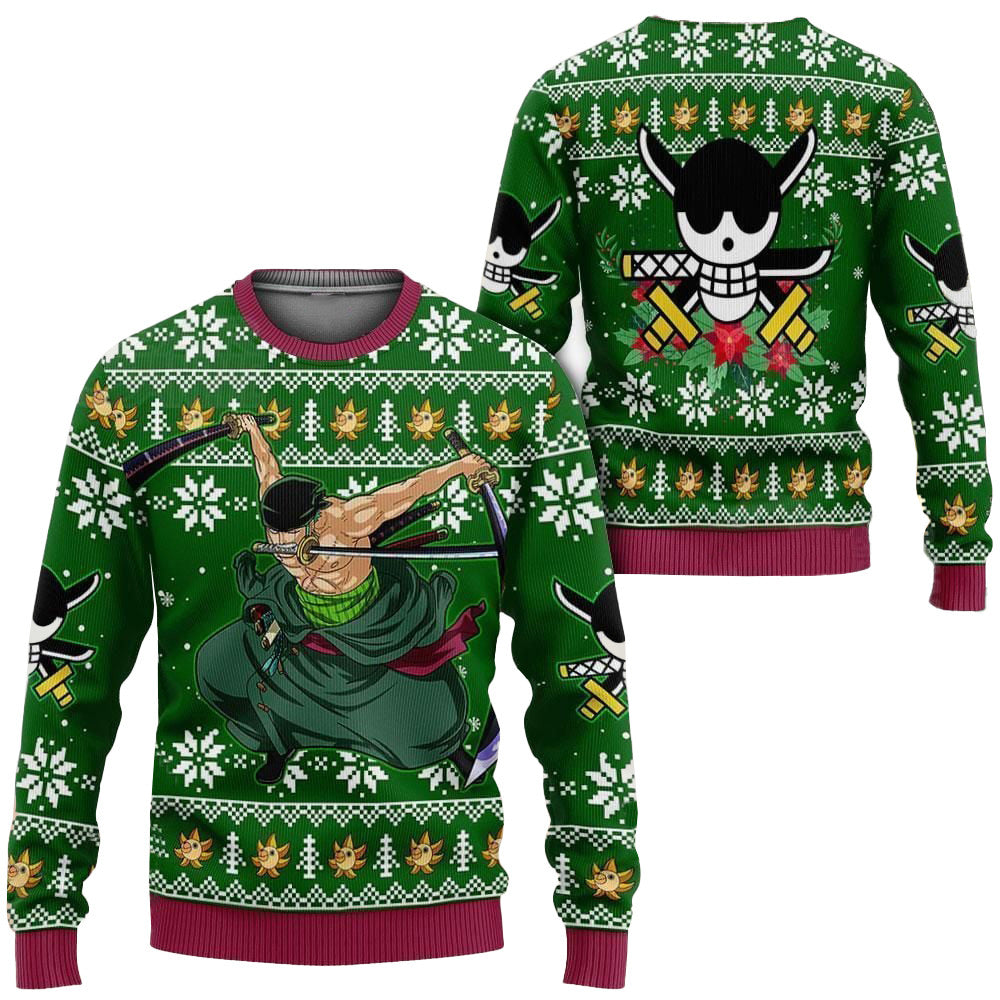 Zoro Anime Xmas Gift One Piece Ugly Sweater – Moonbestprint