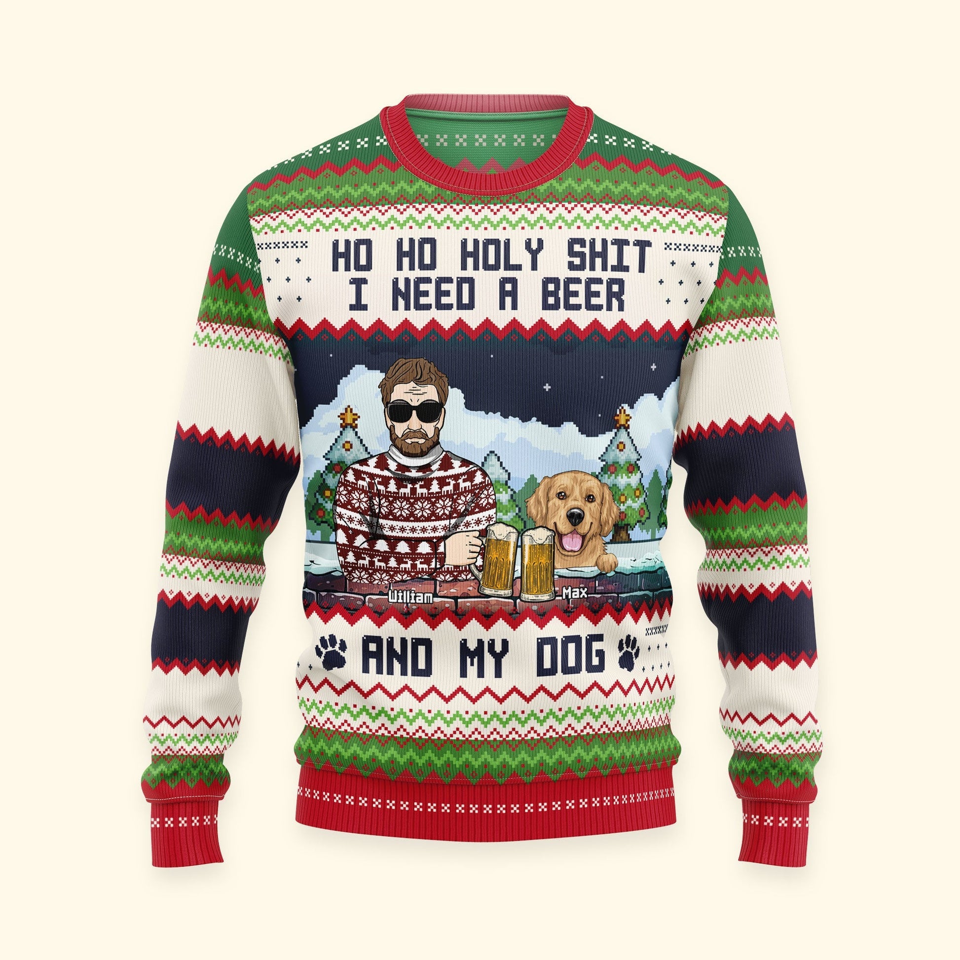 Ho Ho Holy I Need A Beer Bourbon Wine And My Dog Ugly Sweater – Moonbestprint