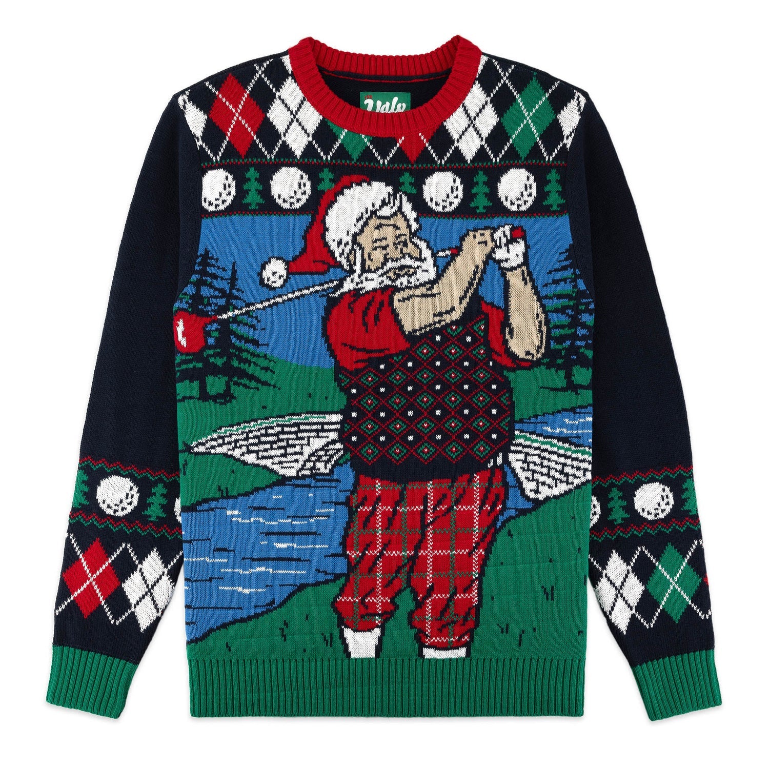 Golfing Santa Argyle Ugly Christmas Sweater – Moonbestprint