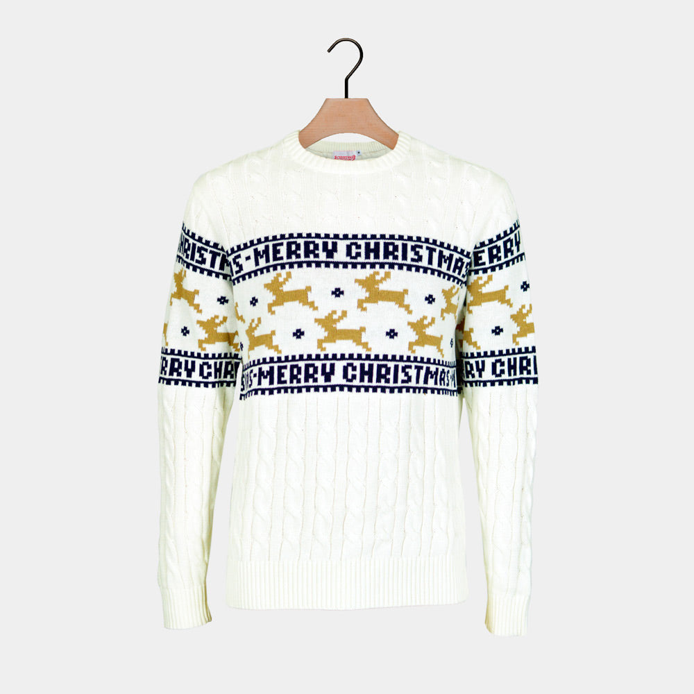 Classy White Reindeer Family Organic Cotton Ugly Christmas Sweater – Moonbestprint