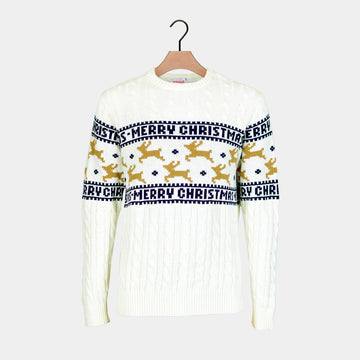 Classy White Reindeer Family Organic Cotton Ugly Christmas Sweater – Moonbestprint
