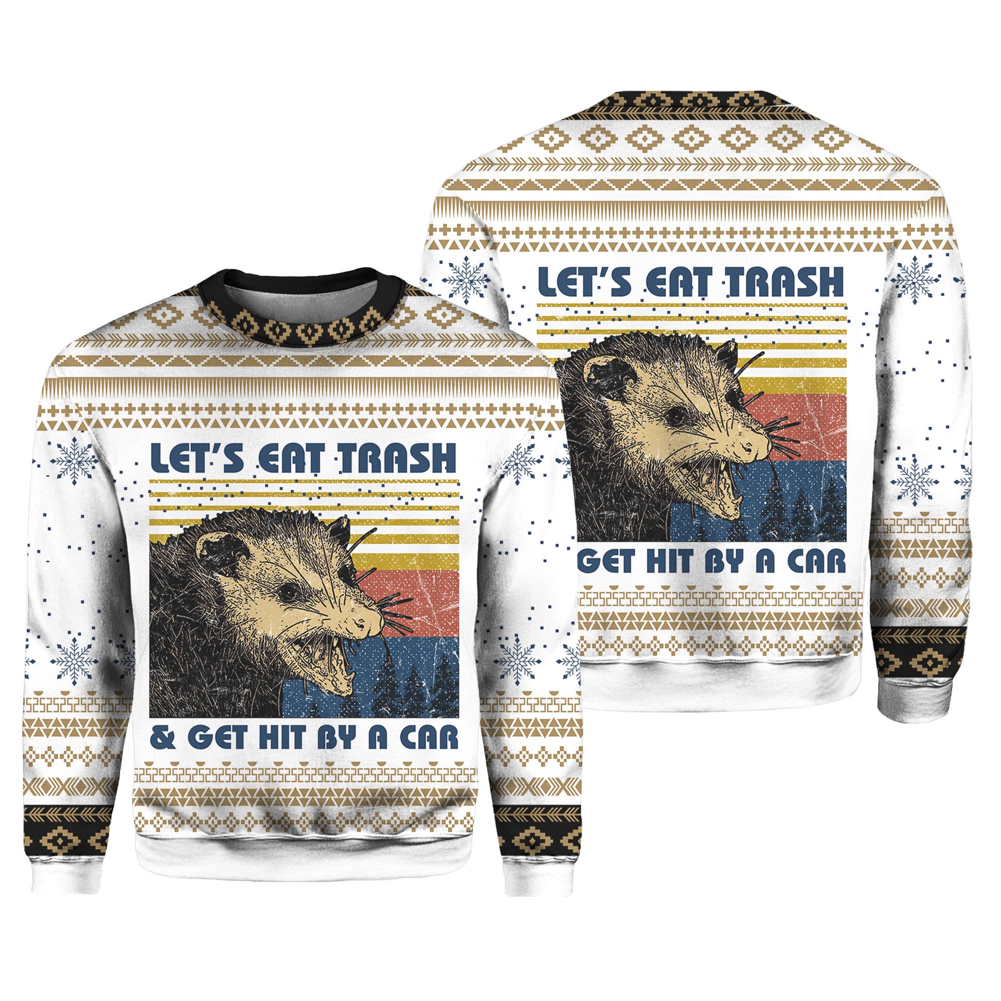 Opossum Let's Eat Trash Get Hit By A Car Christmas Ugly Sweater – Moonbestprint