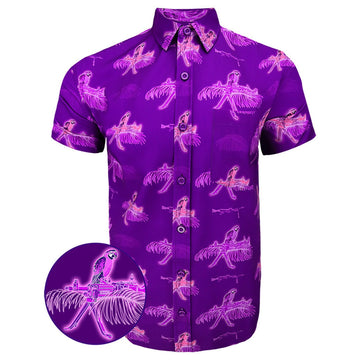 Macaws Purple Button Down Shirt Outdoor Hawaiian Tactical Shirt Good Gifts For Him – Moonbestprint