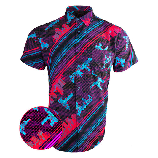 Ocean Drive Button Down Shirt Gun Print Hawaiian Shirt Xmas Gifts For Father – Moonbestprint