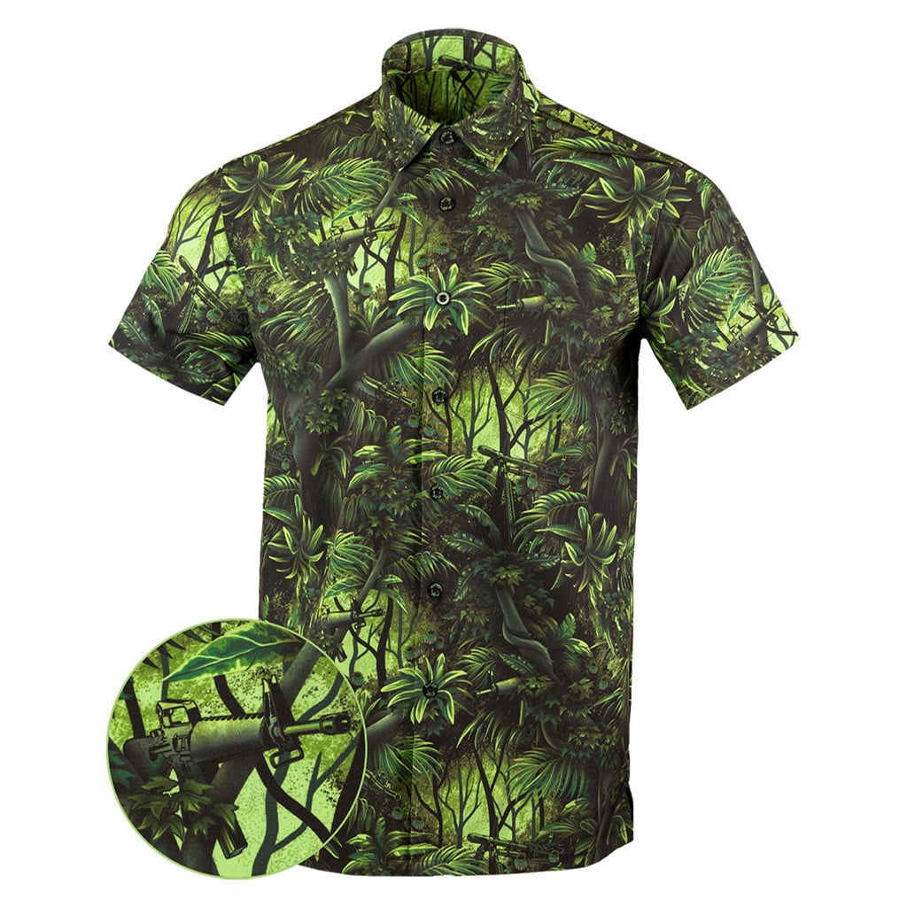 Full Metal Jacket Button Down Shirt Tactical Tropical Print Shirt Gifts For Gun Lovers – Moonbestprint