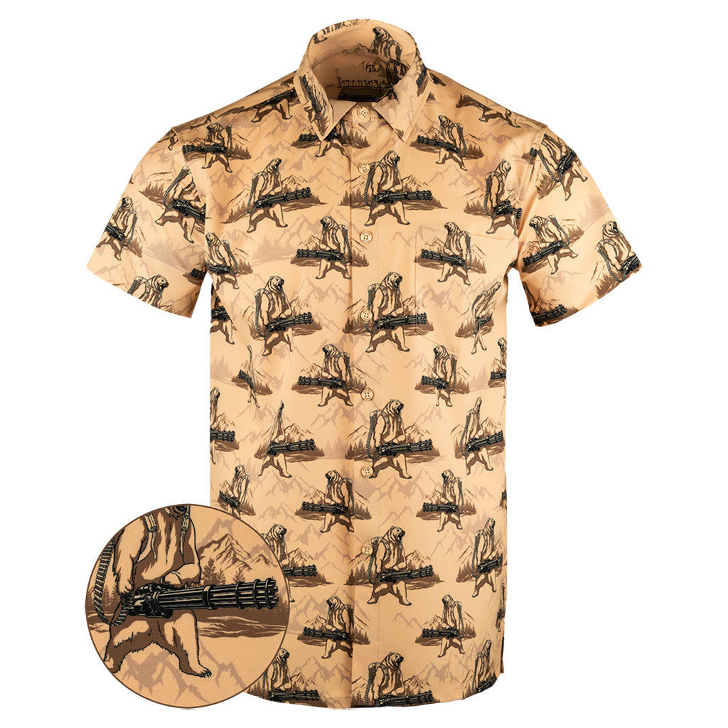 Bear Arms Button Down Shirt Tactical Aloha Shirt Birthday Present For Husband – Moonbestprint